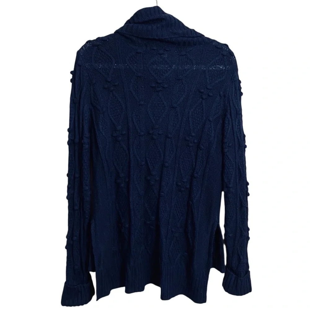 Gretchen Scott Dark Navy Knot Enough Textured‎ Side Slit Chunky Sweater Sz Small